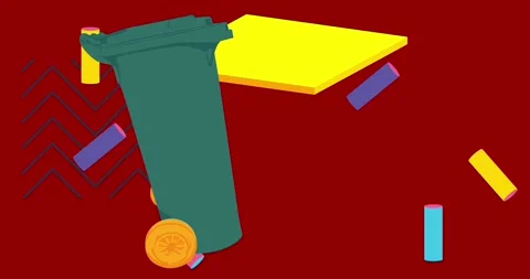 Garbage Bin with geometric elements on red Stock Footage 341907344