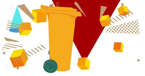 Garbage Bin with geometric elements on white Stock Footage 341907343