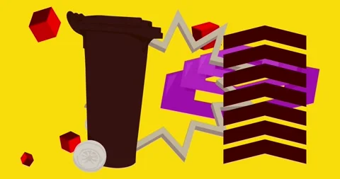 Garbage Bin with geometric elements on yellow Stock Footage 339754242