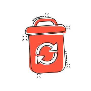 Garbage bin icon in comic style. Recycle cartoon vector illustration on white Illustrazione stock