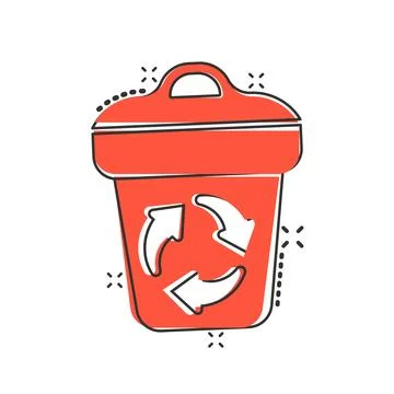 Garbage bin icon in comic style. Recycle cartoon vector illustration on whi.. Stock Illustration