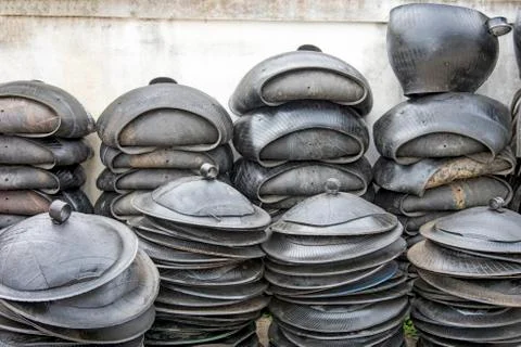 Garbage bin made from old rubber tires Stock Photos