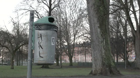 Garbage Bin in park Stock Footage 33740196