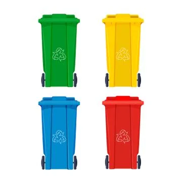 Garbage bin for recycle icons set. Rubbish, waste and trash containers. Vector Stock Illustration