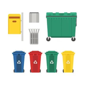 Garbage Bins and Trash Cans Set Stock Illustration