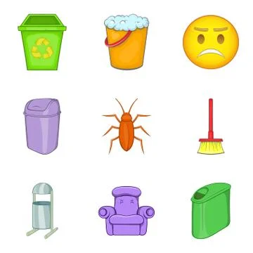 Garbage bins icon set, cartoon style Stock Illustration