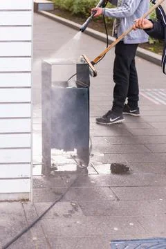 Garbage bins in the yard. Stock Photos