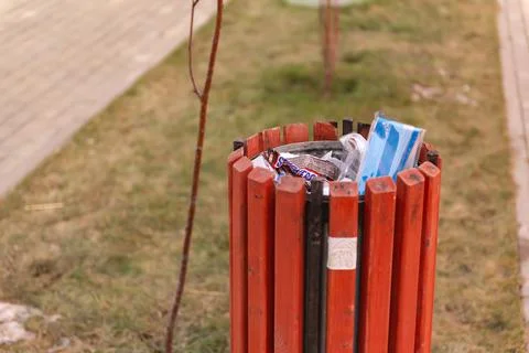 Garbage bins in the yard. Stock Photos