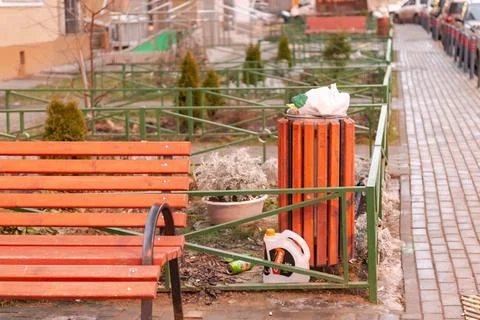 Garbage bins in the yard. Stock Photos