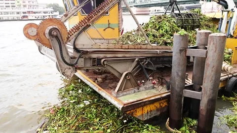 Garbage Boat Collecting River Debris Stock Footage 317673684