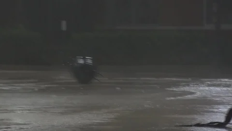 Garbage Can Gets Blown Away During Hurricane Matthew Stock Footage 107050894