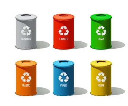 Garbage can set isolated on white background. Vector different color garbage Stock Illustration