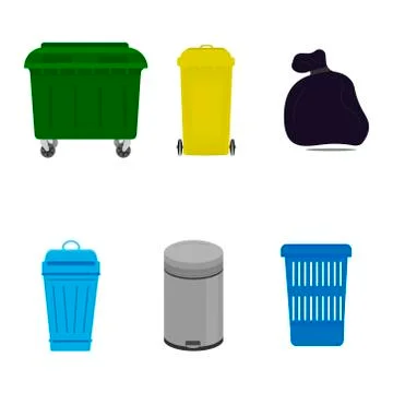 Garbage cans and bags in flat style Stock Illustration