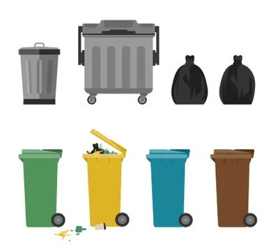 Garbage cans flat icons Stock Illustration