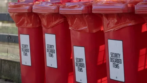 Garbage cans for forbidden dangerous items at the event, security discarded Stock Footage 333500488