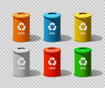 Garbage cans isolated on transparent background. Vector design elements. Stock Illustration