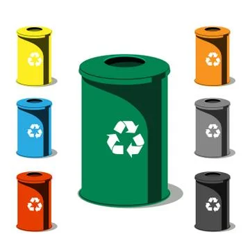 Garbage cans isolated on white background. Vector flat design elements. Stock Illustration