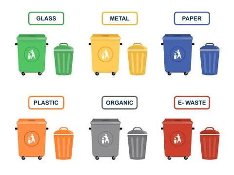 Garbage cans vector flat illustrations. Stock Illustration