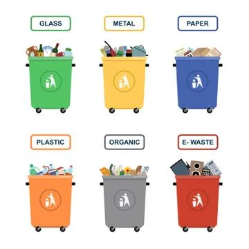 Garbage cans vector flat illustrations. Stock Illustration