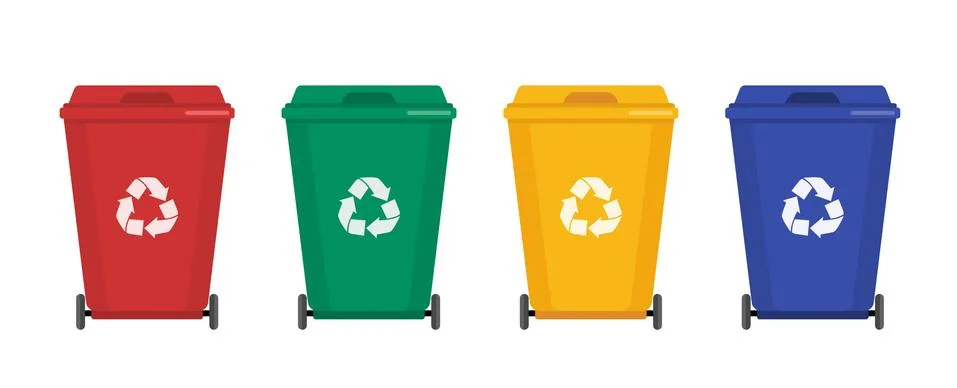 Garbage cans vector flat illustrations. Stock Illustration