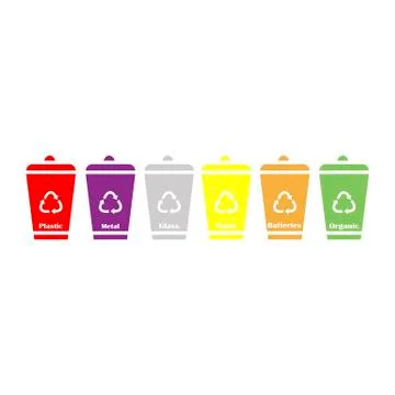 Garbage cans vector flat illustrations. Sorting garbage. Ecology and recycle  Stock Illustration