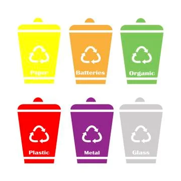 Garbage cans vector flat illustrations. Sorting garbage. Ecology and recycle  Stock Illustration