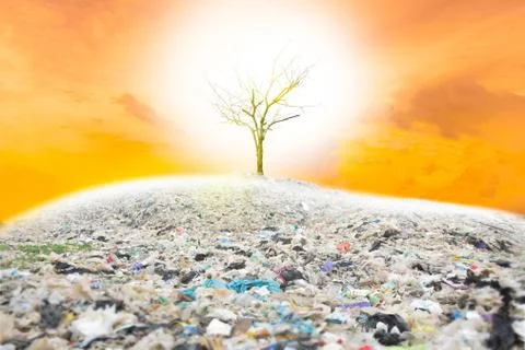 Garbage causes global warming if we do not help save the world. Next, the ref Foto stock