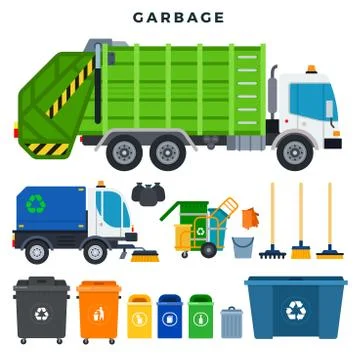 Garbage collection and disposal, set. Containers for separate waste collection Stock Illustration