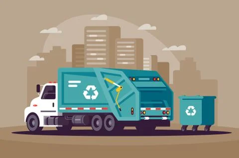Garbage collection in the city in the garbage truck. Stock Illustration