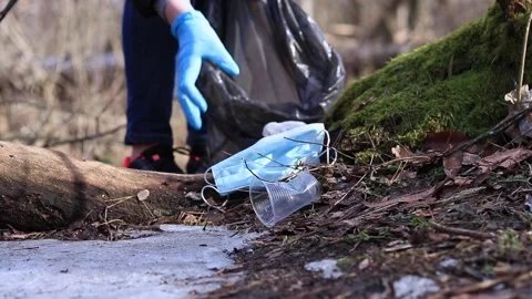 Garbage collection in the forest. Volunteer program Stock Footage 170830981