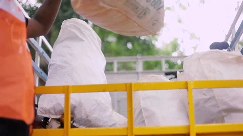 Garbage collection loading on truck Stock Footage 154720384