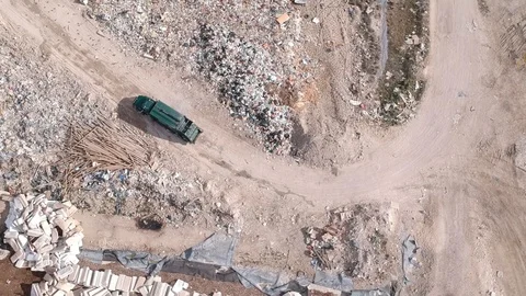 Garbage Collection Truck at Freeport Dump, Grand Bahama Aerial View Video stock 88916944