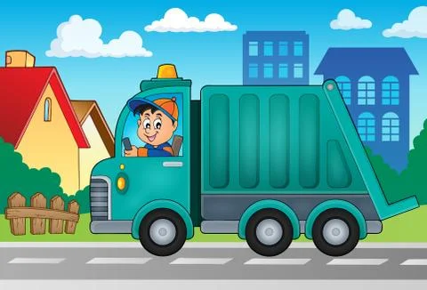 Garbage collection truck theme image - eps10 vector illustration. Stock Illustration