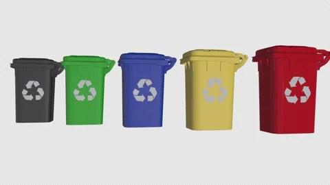 Garbage collector 6 containers: Glass, plastic, metal, . Electronic waste, organ 스톡 동영상 148901685