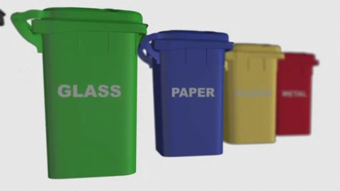 Garbage collector 6 containers: Glass, plastic, metal, . Electronic waste, organ 스톡 동영상 148902698