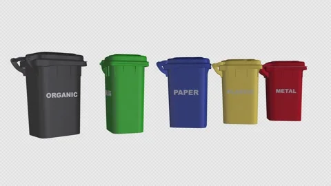 Garbage collector 6 containers: Glass, plastic, metal, . Electronic waste, organ 스톡 동영상 148903721