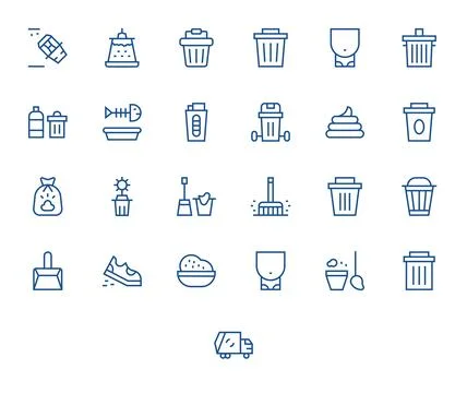 Garbage Comprehensive Vector Bundle with 25 Editable Regular Line Retina Re.. Stock Illustration