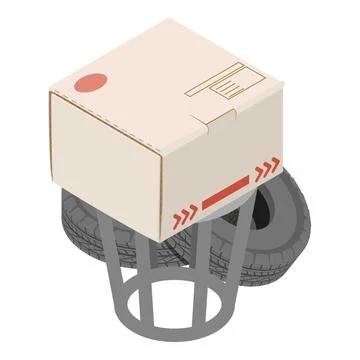 Garbage concept icon isometric vector. Worn car tire parcel box and metal urn 库存插图