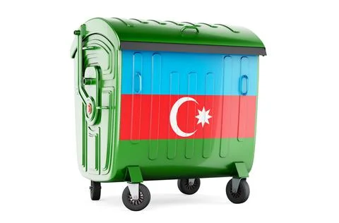Garbage container with Azerbaijani flag, 3D rendering Stock Illustration
