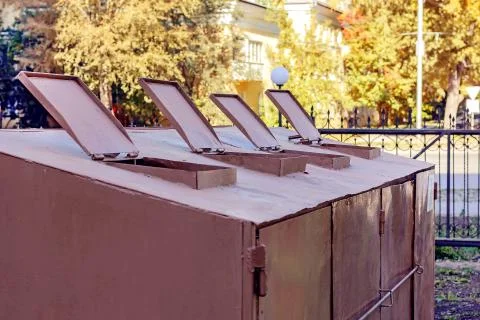 Garbage container in the city, garbage collection Stock Photos
