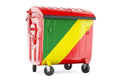 Garbage container with Congolese flag, 3D rendering Stock Illustration