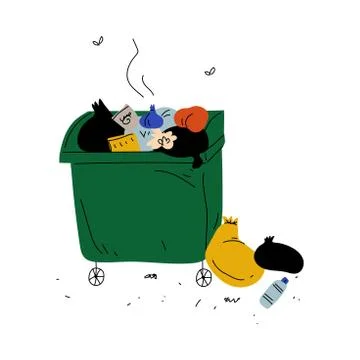 Garbage Container Full of Decaying Rubbish, Waste Processing and Utilization Stock Illustration