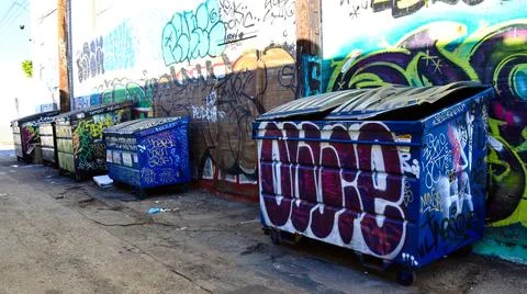 Garbage Container with Graffiti Foto stock