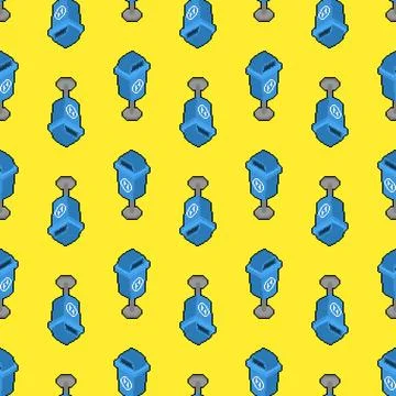 Garbage container pixel art pattern seamless. 8 bit trash can pixelated bac.. Stock Illustration