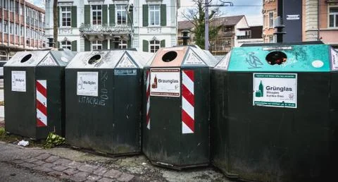 Garbage container for selective sorting of garbage Freiburg im Breisgau, Germ Stock Photos