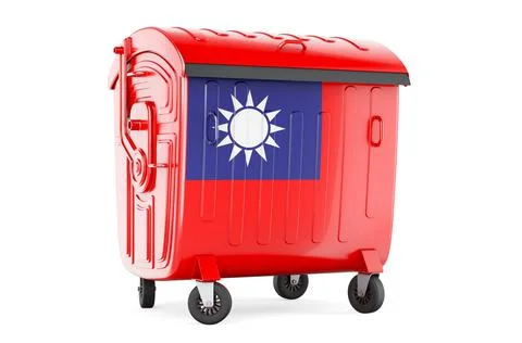 Garbage container with Taiwanese flag, 3D rendering Stock Illustration