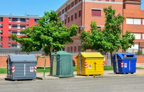 Garbage containers of different colors Stock Photos