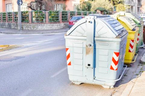 Garbage containers for separate types of trash.. Stock Photos