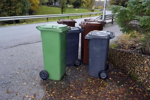 Garbage containers. Sort garbage in Norway. Stock Photos