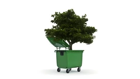 Garbage containers with tree Stock Illustration